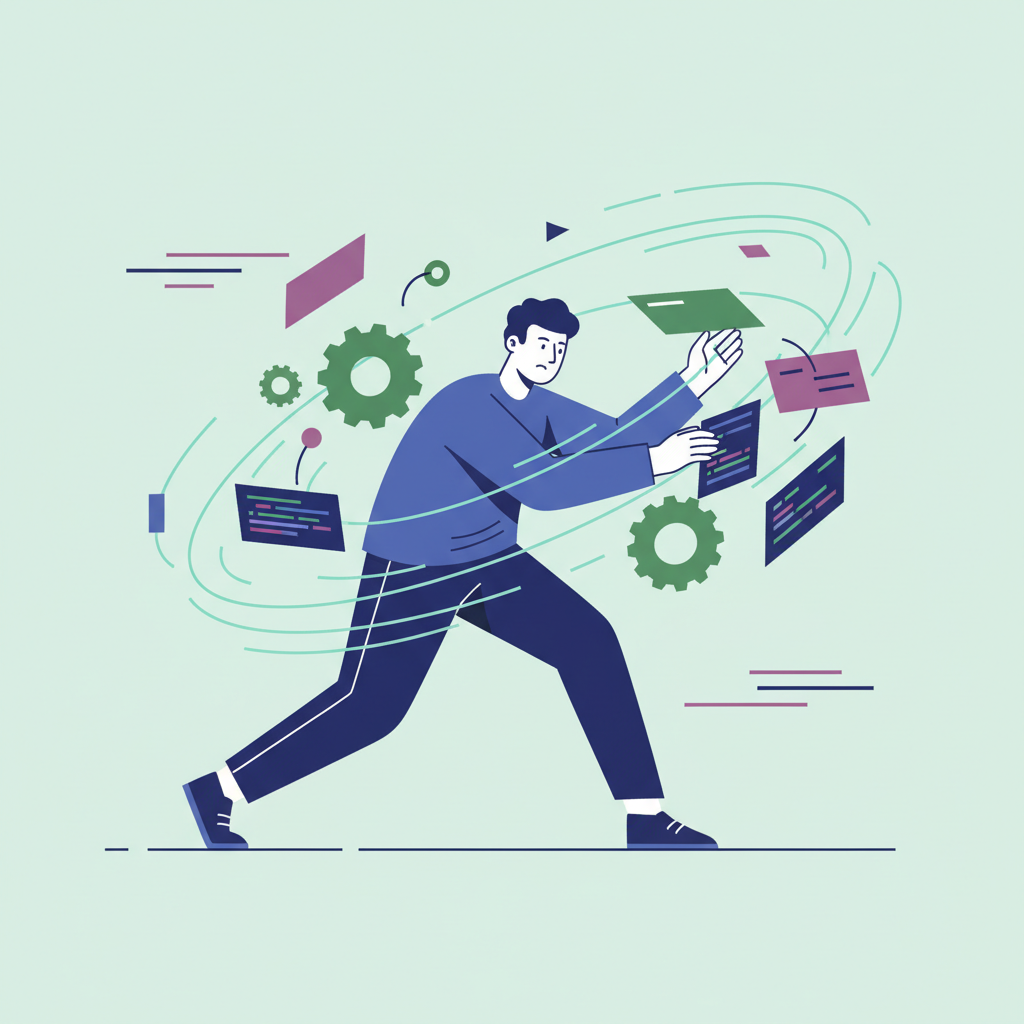 The engineer: building, shipping, solving. An engineer in motion, actively assembling technical elements.